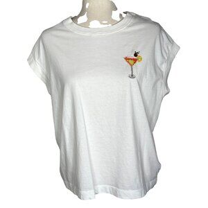 ESSENTIEL ANTWERP Beaded Embroidered Martini T-shirt White Sz 4 NWOT